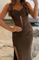 Load image into Gallery viewer, Coffee Corset Mermaid Cut Out Prom Dress with Slit