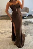 Load image into Gallery viewer, Coffee Corset Mermaid Cut Out Prom Dress with Slit