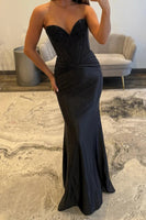 Load image into Gallery viewer, Black Strapless Corset Mermaid Long Prom Dress