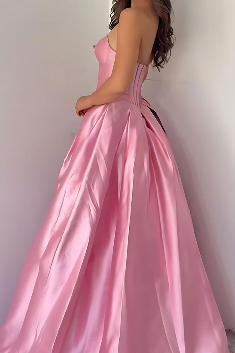 Load image into Gallery viewer, Pink 3D Flower A Line Satin Corset Long Prom Dress