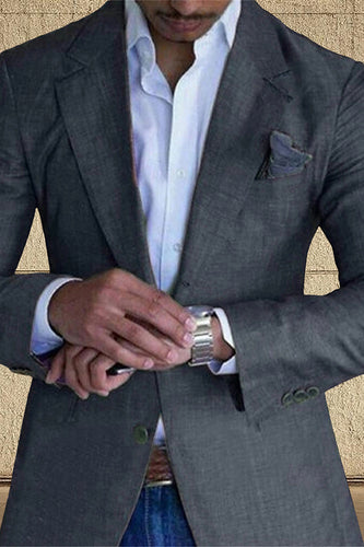 Dark Grey Notched Lapel Single Breasted Men's Prom Blazer