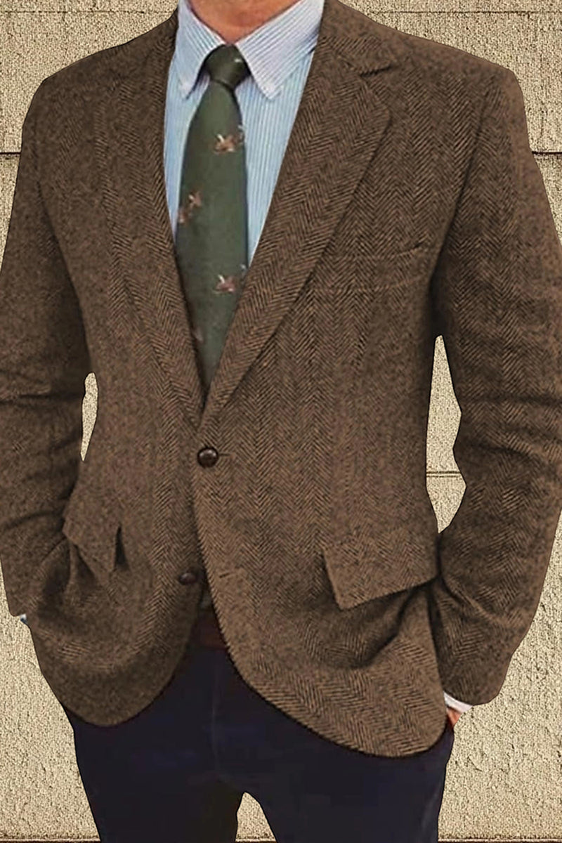 Load image into Gallery viewer, Notched Lapel Brown Tweed Men&#39;s Prom Blazer