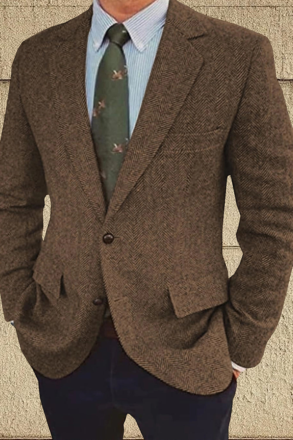 Notched Lapel Brown Tweed Men's Prom Blazer