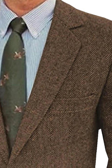 Notched Lapel Brown Tweed Men's Prom Blazer