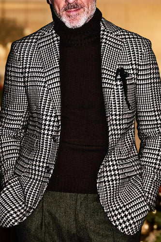 Black Notched Lapel Plaid Men's Prom Blazer