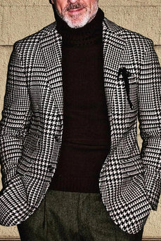 Black Notched Lapel Plaid Men's Prom Blazer