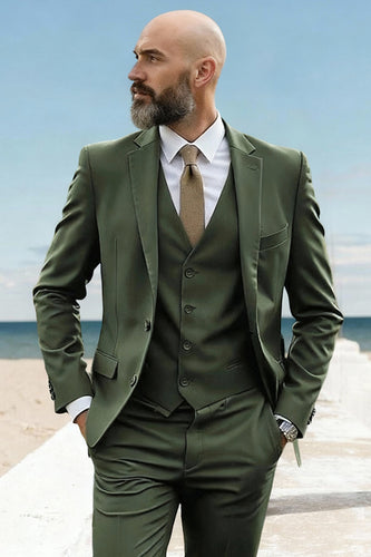Notched Lapel 3 Pieces Army Green Men's Prom Suits