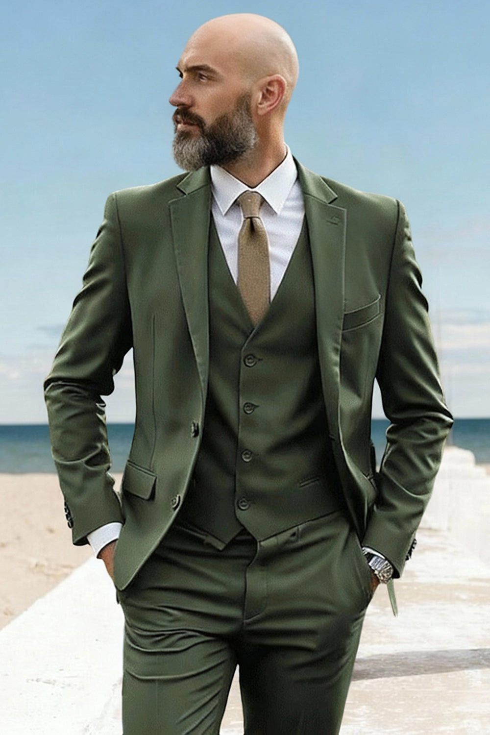 Notched Lapel 3 Pieces Army Green Men's Prom Suits