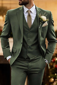 Notched Lapel 3 Pieces Army Green Men's Prom Suits