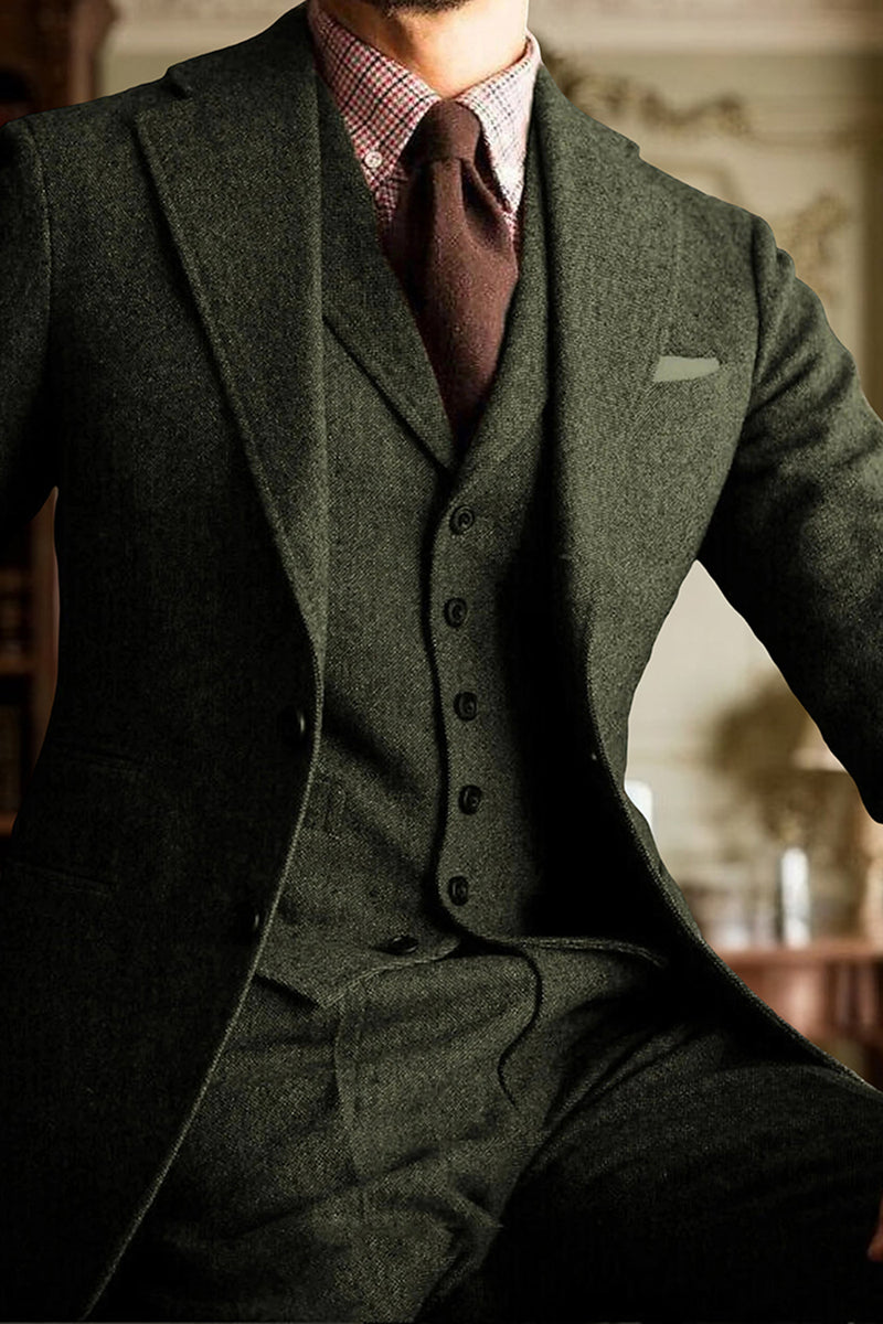 Load image into Gallery viewer, Army Green Notched Lapel Slim Fit 3 Pieces Men&#39;s Prom Suits