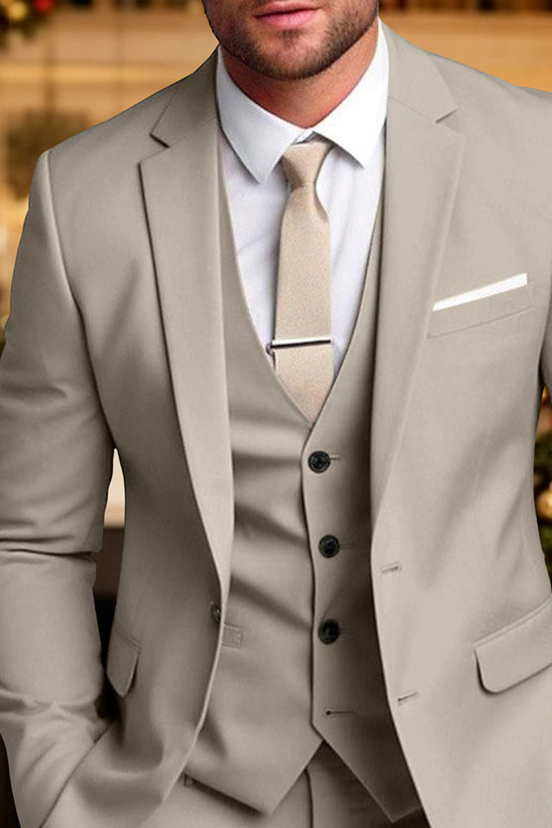 Load image into Gallery viewer, Classic 3 Pieces Notched Lapel Light Khaki Men&#39;s Prom Suits