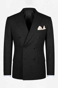 Peaked Lapel 2 Pieces Double Breasted Black Prom Suits
