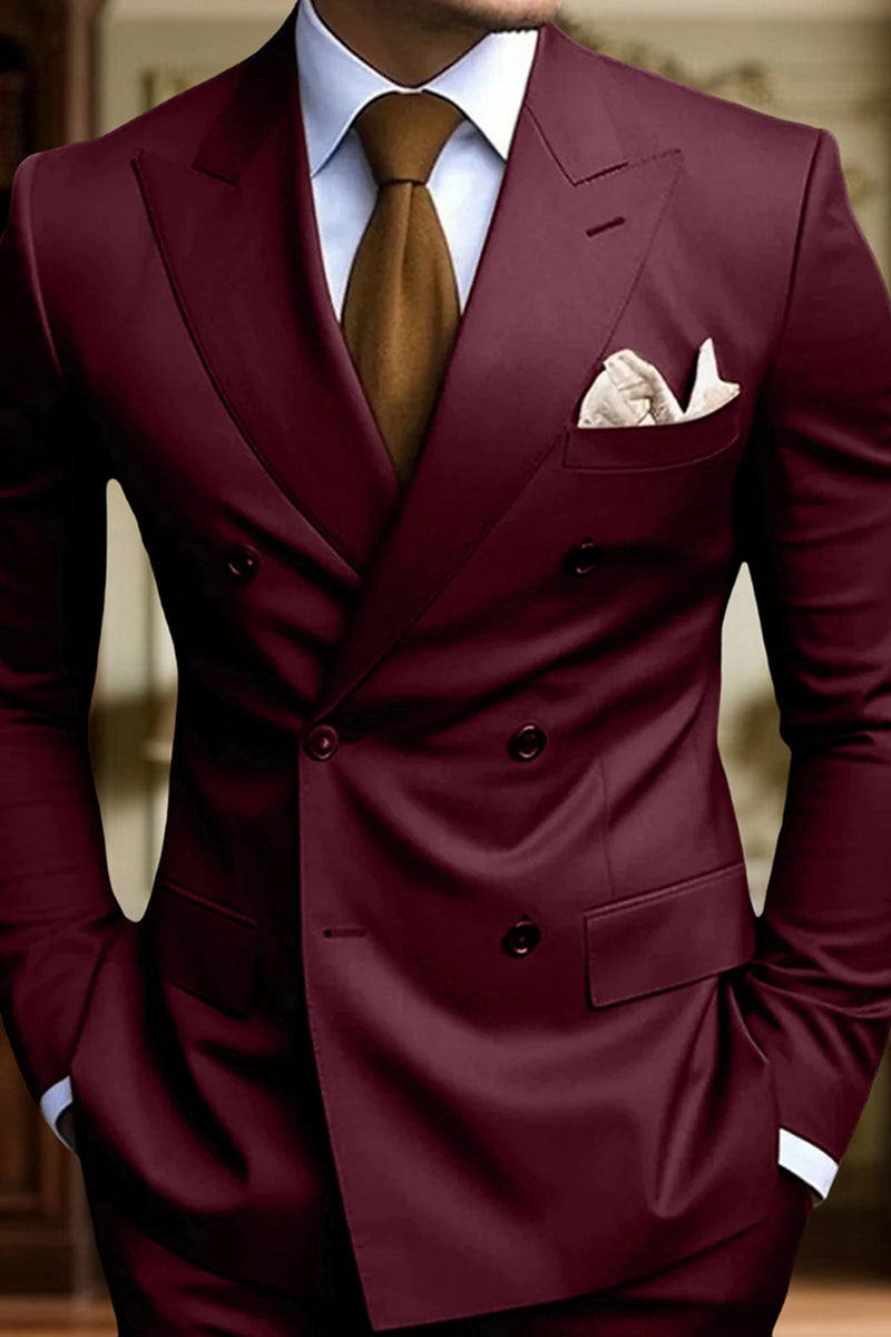 Load image into Gallery viewer, Peaked Lapel 2 Pieces Double Breasted Black Prom Suits