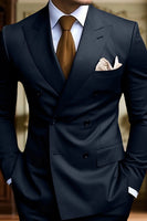 Load image into Gallery viewer, Peaked Lapel 2 Pieces Double Breasted Black Prom Suits