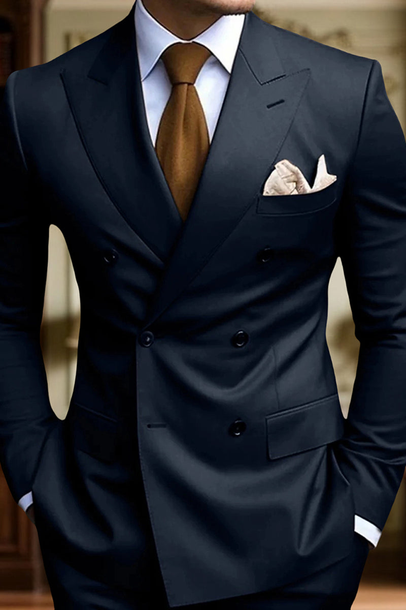 Load image into Gallery viewer, Peaked Lapel 2 Pieces Double Breasted Black Prom Suits