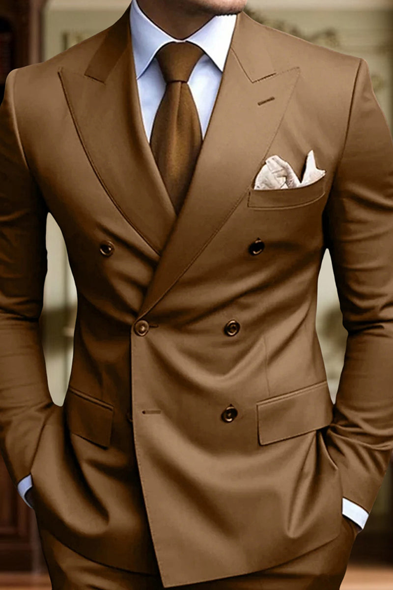 Load image into Gallery viewer, Peaked Lapel 2 Pieces Double Breasted Black Prom Suits