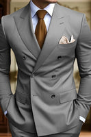 Load image into Gallery viewer, Peaked Lapel 2 Pieces Double Breasted Black Prom Suits