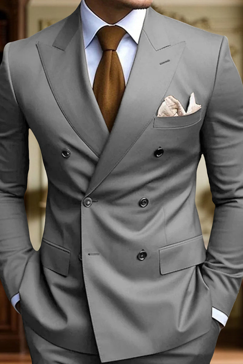 Load image into Gallery viewer, Peaked Lapel 2 Pieces Double Breasted Black Prom Suits