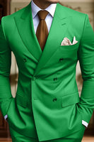 Load image into Gallery viewer, Peaked Lapel 2 Pieces Double Breasted Black Prom Suits