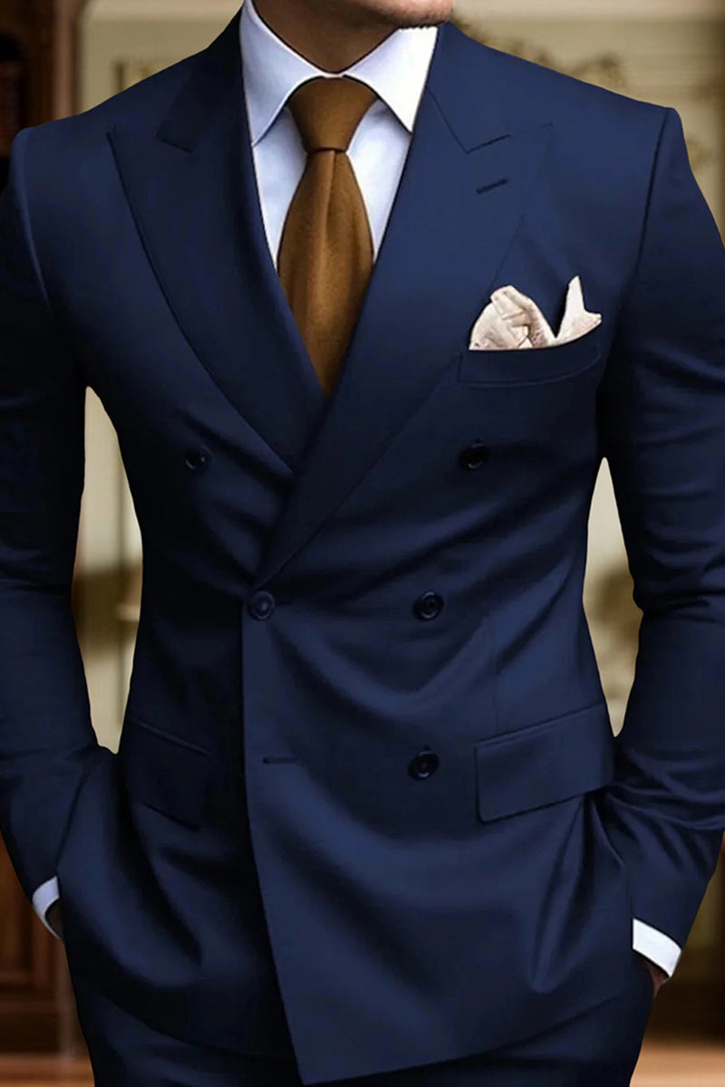 Load image into Gallery viewer, Peaked Lapel 2 Pieces Double Breasted Black Prom Suits