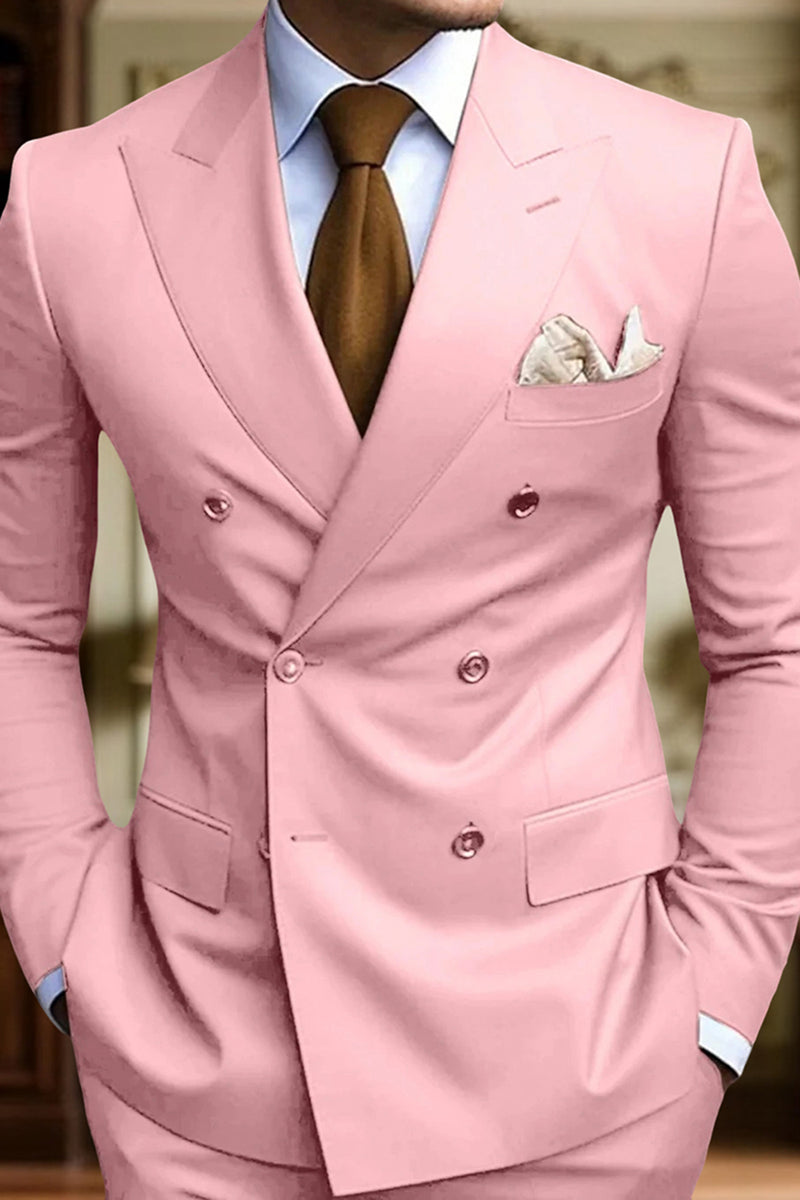 Load image into Gallery viewer, Peaked Lapel 2 Pieces Double Breasted Black Prom Suits