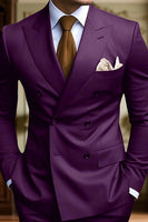 Load image into Gallery viewer, Peaked Lapel 2 Pieces Double Breasted Black Prom Suits