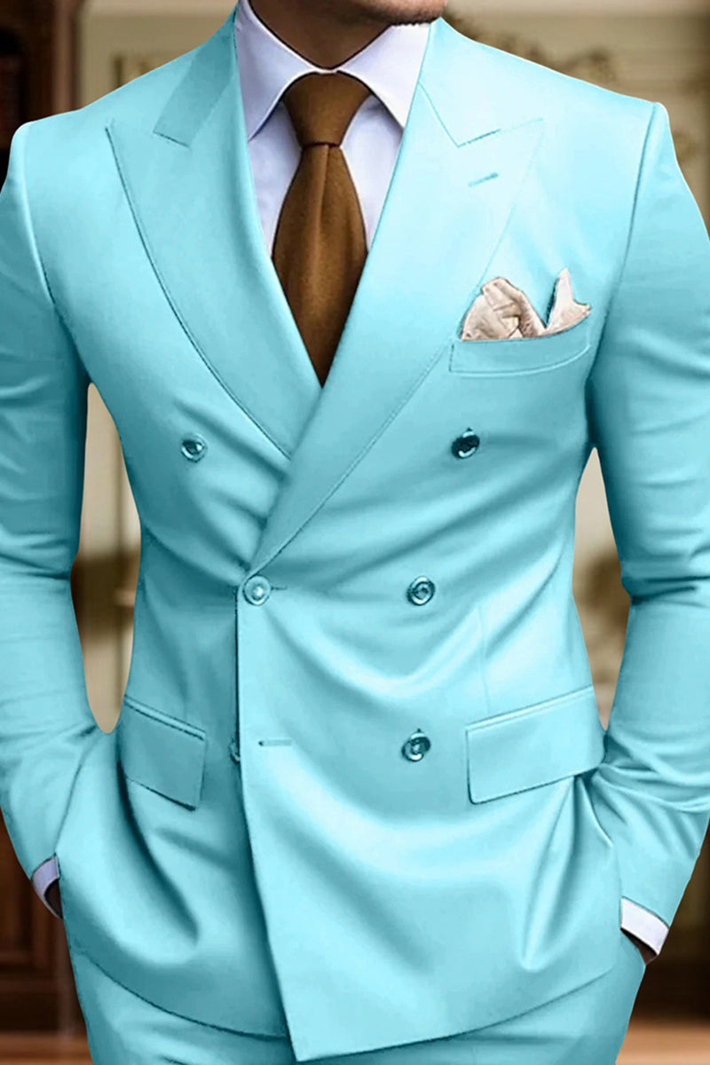 Load image into Gallery viewer, Peaked Lapel 2 Pieces Double Breasted Black Prom Suits