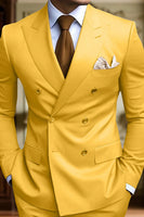 Load image into Gallery viewer, Peaked Lapel 2 Pieces Double Breasted Black Prom Suits