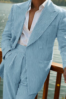 Load image into Gallery viewer, Green 2 Pieces Peaked Lapel Stripe Men&#39;s Prom Suits