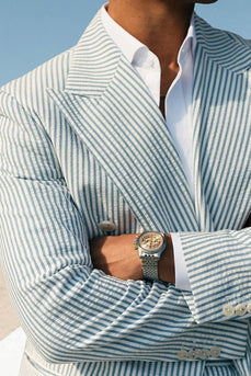 Green 2 Pieces Peaked Lapel Stripe Men's Prom Suits