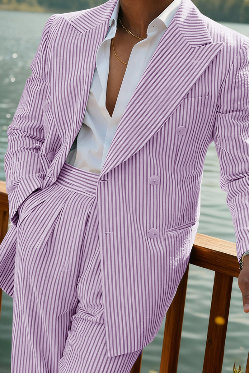 Load image into Gallery viewer, Green 2 Pieces Peaked Lapel Stripe Men&#39;s Prom Suits