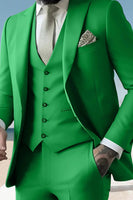 Load image into Gallery viewer, 3 Pieces Sage Peaked Lapel Classic Men&#39;s Prom Suits