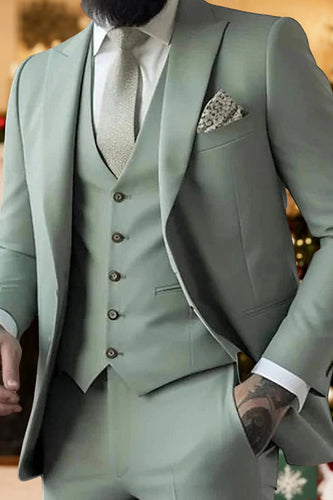 3 Pieces Sage Peaked Lapel Classic Men's Prom Suits