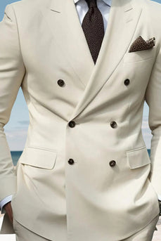 Ivory 2 Pieces Peaked Lapel Slim Fit Men's Prom Suits