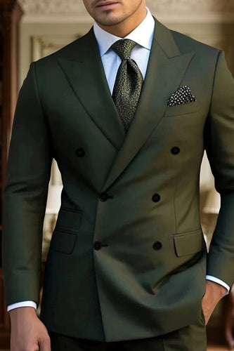 Dark Green Slim Fit Peaked Lapel 2 Pieces Men's Prom Suits