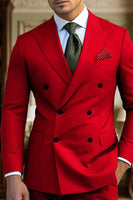 Load image into Gallery viewer, Dark Green Slim Fit Peaked Lapel 2 Pieces Men&#39;s Prom Suits