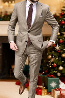 Load image into Gallery viewer, Khaki Notched Lapel Slim Fit Classic 2 Pieces Men&#39;s Prom Suits