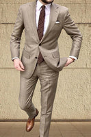Load image into Gallery viewer, Khaki Notched Lapel Slim Fit Classic 2 Pieces Men&#39;s Prom Suits