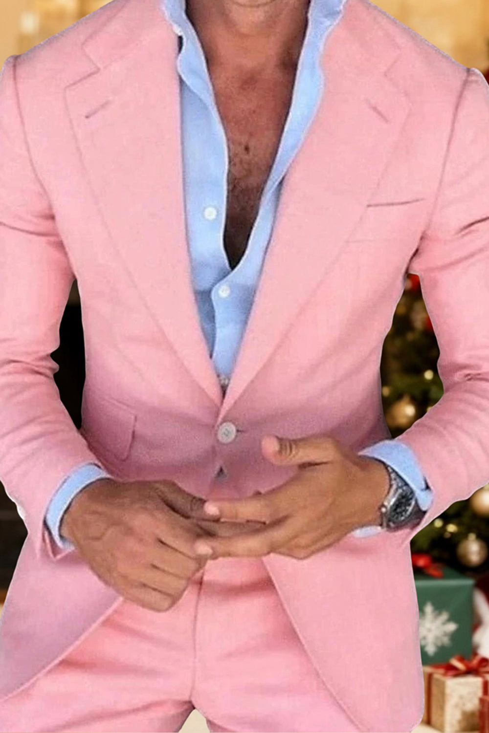 Light Pink Notched Lapel Single Breasted Men's Prom Blazer