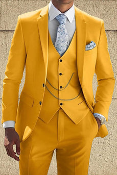 Yellow Notched Lapel 3 Pieces Classic Men's Prom Suits