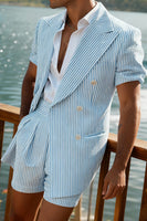 Load image into Gallery viewer, Peaked Lapel 2 Pieces Stripe Green Men&#39;s Prom Suits