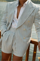 Load image into Gallery viewer, Peaked Lapel 2 Pieces Stripe Green Men&#39;s Prom Suits