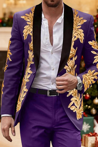 Shawl Lapel Applique 2 Pieces Purple Men's Prom Suits