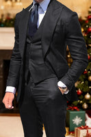 Load image into Gallery viewer, Peaked Lapel Silm Fit 3 Pieces Black Men&#39;s Prom Suits