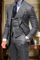 Load image into Gallery viewer, Peaked Lapel Silm Fit 3 Pieces Black Men&#39;s Prom Suits