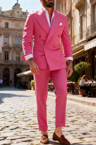 Peaked Lapel Double Breasted 2 Pieces Fuchsia Men's Prom Suits