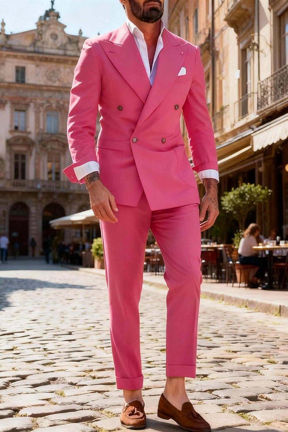 Peaked Lapel Double Breasted 2 Pieces Fuchsia Men's Prom Suits