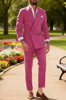 Load image into Gallery viewer, Peaked Lapel Double Breasted 2 Pieces Fuchsia Men&#39;s Prom Suits