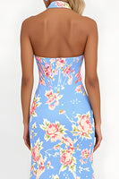 Load image into Gallery viewer, Halter Blue Pink Floral Corset Mermaid Prom Dress