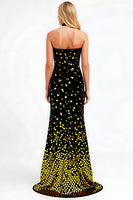 Load image into Gallery viewer, Halter Black Golden Sequin Prom Dress with Slit